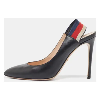 Gucci Black Leather Sylvie Slingback Pumps Size