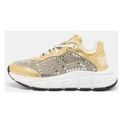 Versace Gold/Silver Leather and Lurex Fabric Trigreca Sneakers Size