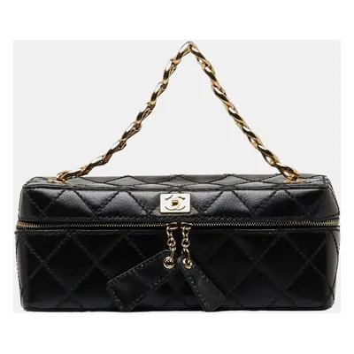 Chanel Black Lambskin Chain Makeup Box Vanity Bag