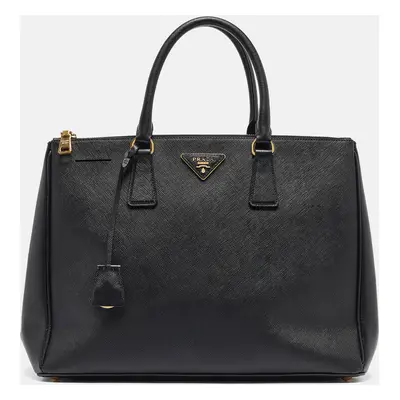 Prada Black Saffiano Lux Leather Double Zip Tote