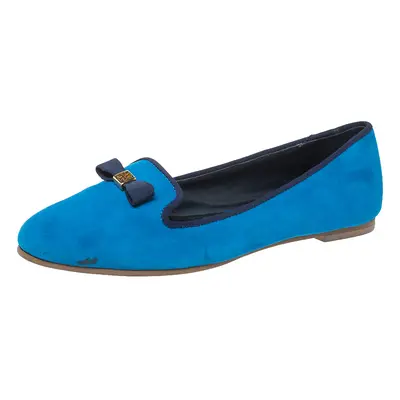 Tory Burch Blue Suede Leather Bow Slip On Loafers Size