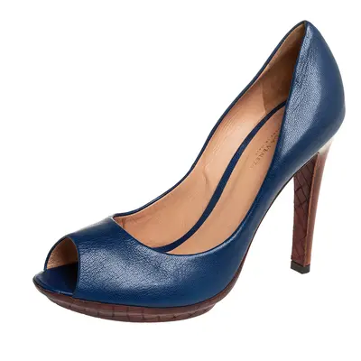 Bottega Veneta Blue Leather Peep Toe Pumps Size