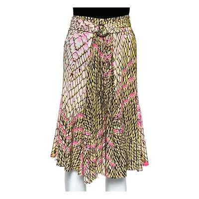 Just Cavalli Multicolor Printed Jersey Ruched Waist Detail Flared Skirt