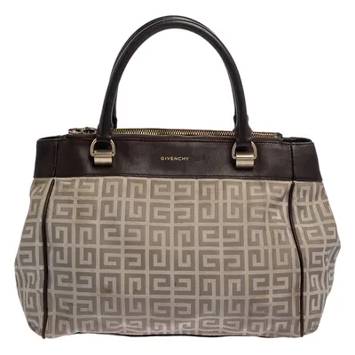 Givenchy Dark Brown/White Monogram Canvas and Leather Double Zip Tote