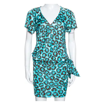 Diane Von Furstenberg Electric Blue Printed Jersey Hayley Wrap Dress