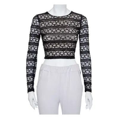 Alice + Olivia Black Lace Long Sleeve Rilo Crop Top