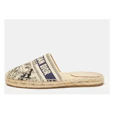 Dior Navy Blue/Beige Oblique Canvas Granville Espadrille Mules Size