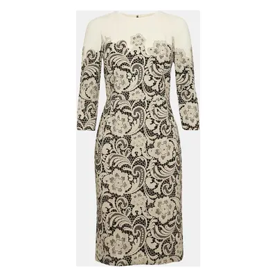 Dolce & Gabbana Light Beige Lace Print Crepe Short Dress