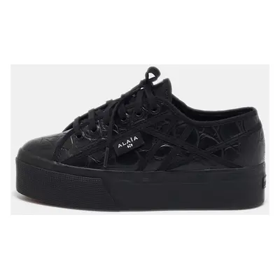 Alaia Black Croc Embossed Leather Superga Sneakers Size