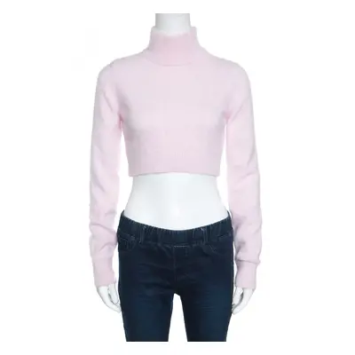 Balmain Pale Pink Wool Cropped High Neck Sweater