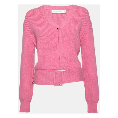 Victoria Beckham Pink Wool Button Front Belted Knitwear