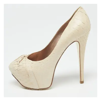 Gina Cream Python Embossed Leather Elle Platform Pumps Size 37.5