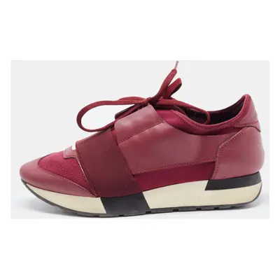 Balenciaga Burgundy Leather and Mesh Race Runner Sneakers Size