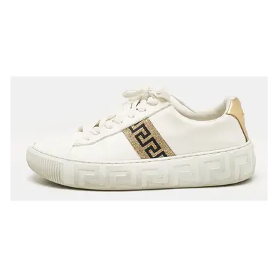 Versace White/Gold Leather Greca Low Top Sneakers Size