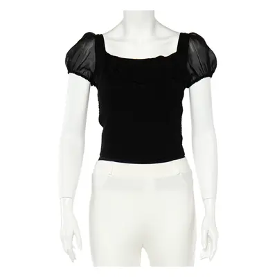 Emporio Armani Black Silk Smocked Sheer Top