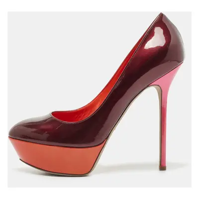 Sergio Rossi Burgundy Patent Leather Platform Pumps Size 39.5