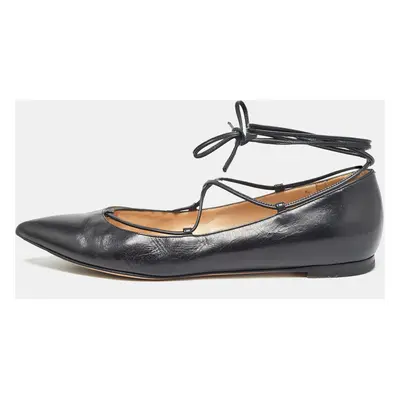 Gianvito Rossi Black Leather Femi Ankle Tie Flats Size