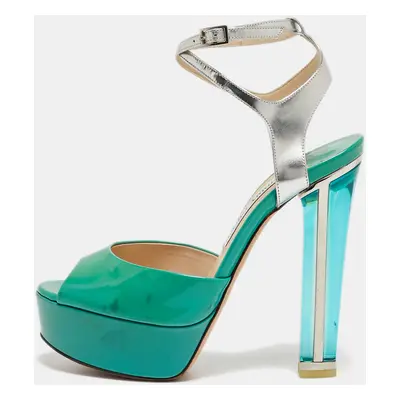 Jimmy Choo Green/Silver Leather Lolita Platform Sandals Size 38.5