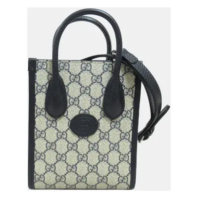 Gucci Navy Leather Coated Canvas Interlocking G Tote Bag