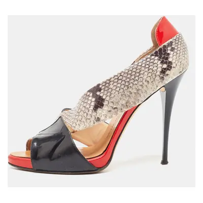 Giuseppe Zanotti Tricolor Embossed Snakeskin and Patent Leather Open Toe D'orsay Pumps Size 40.5