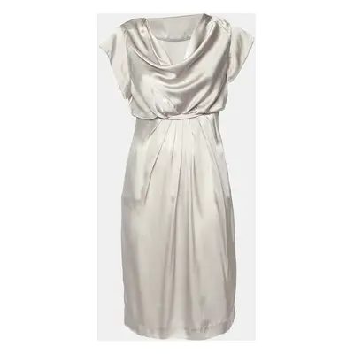 Valentino Grey Satin Silk Pleated Long Dress