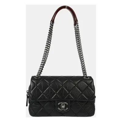 Chanel Black Calfskin Duo Color Chain Shoulder Bag