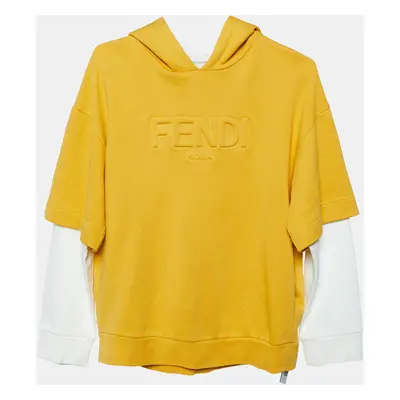 Fendi Yellow Logo Embossed Cotton Hooded Sweatshirt Yrs