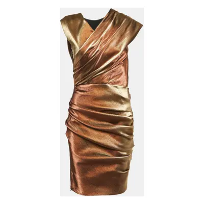 Lanvin Gold Lurex Cotton Blend Gathered Short Dress