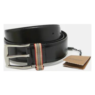 Burberry Black Leather Gray Buckle Belt