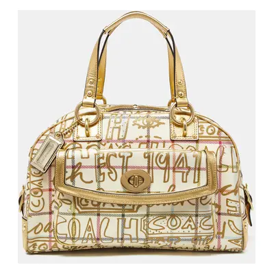 Coach Gold PVC and Leather Graffiti Tattersall Satchel