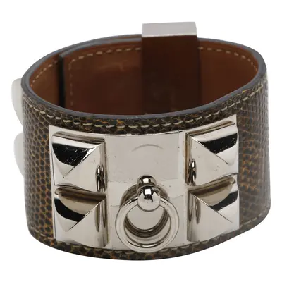 Hermes Brown Leather Lizard Collier de Chien Wide Bracelet