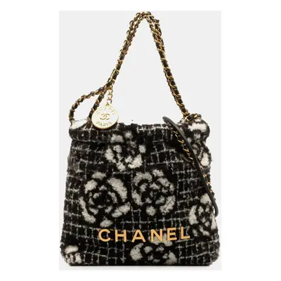 Chanel Black Cotton Camellia Chanel Hobo Bag