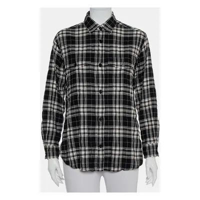 Saint Laurent Paris Black Plaided Flannel Button Front Shirt