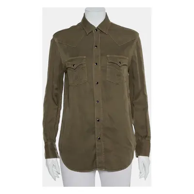 Saint Laurent Paris Military Green Lyocell Button Front Shirt