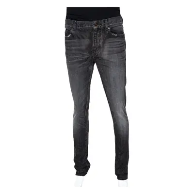 Saint Laurent Paris Charcoal Grey Medium Wash Denim Raw Edge Jeans