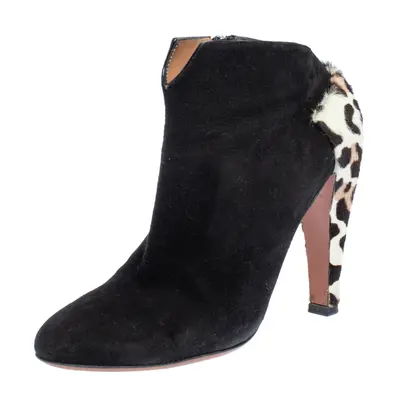 Alaia Black Suede And Leopard Print Calf Hair Booties Size