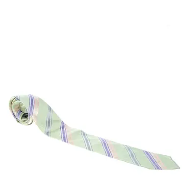 Giorgio Armani Green Contrast Diagonal Striped Traditional Silk Tie