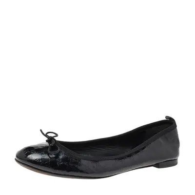 Gucci Black Micro Guccissima Patent Leather Bow Detail Ballet Flats Size