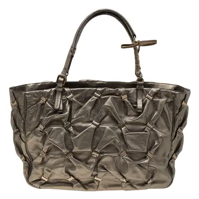 Salvatore Ferragamo Metallic Olive Leather Tote