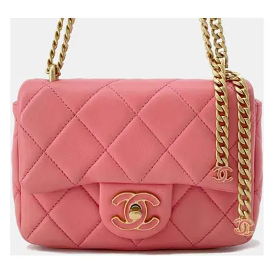 Chanel Pink Leather Mini Square Flap Bag