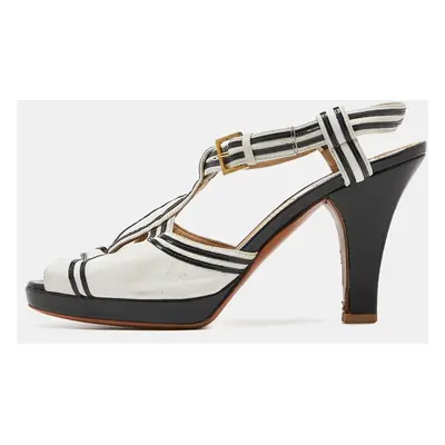 Moschino White/Black Leather Slingback Sandals Size