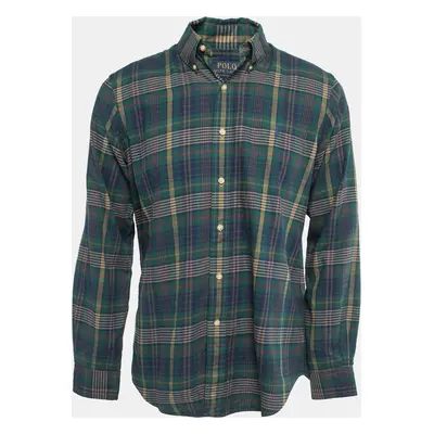 Polo Ralph Lauren Green/Navy Blue Plaid Cotton Button Front Full Sleeve Shirt