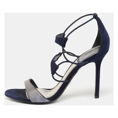 Dior Blue Suede And Python Embossed Leather Open Toe Strap Sandals Size