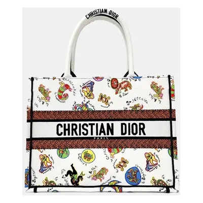 Dior White/Multicolor Canvas Book Tote Bag