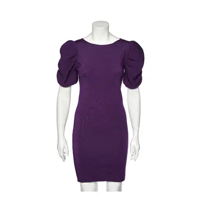 Fendi Purple Wool Puff Sleeve Dress