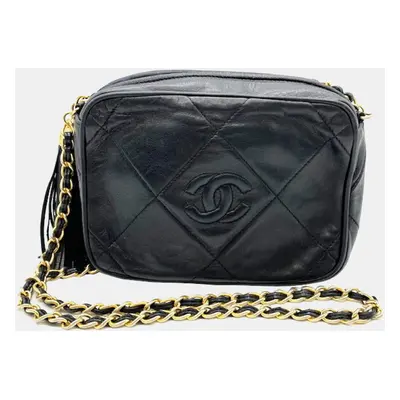 Chanel Black Chevron Lambskin Medium Vintage Diamond CC Camera Bag