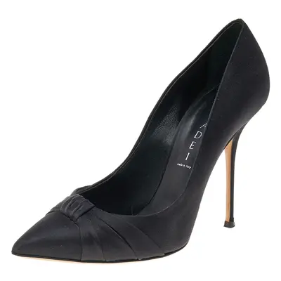 Casadei Black Satin Pointed Toe Pumps Size