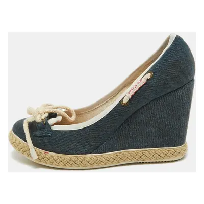 See by Chloe Navy Blue Denim Wedge Pumps Size