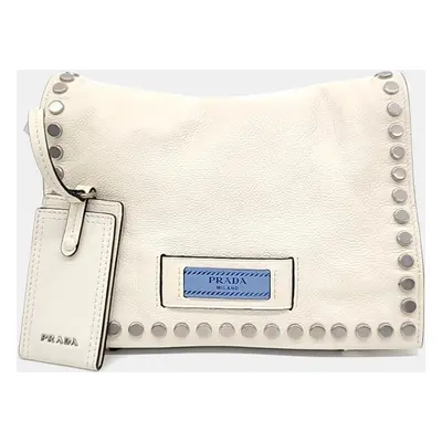 Prada White Leather Glace Calf Flap Bag