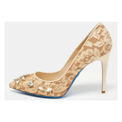 Loriblu Beige Lace Crystals Embellished Pumps Size